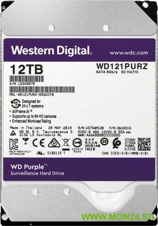 Фото HDD 12000 GB (12 TB) SATA-III Purple (WD121PURZ): Жесткий диск (HDD) для видеонаблюдения