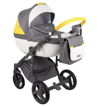 Фото Коляска 2в1 BeBe-Mobile Ravenna Sport V105 кожа белая/желтая + серая