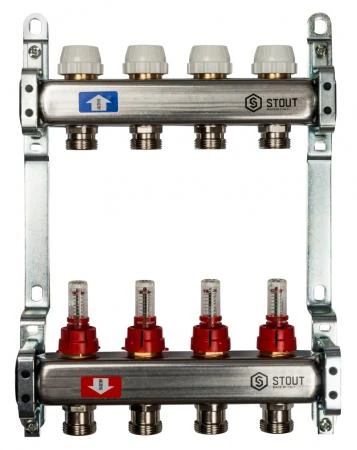 Фото Коллектор Stout из нержавеющей стали с расходомерами 4 выхода