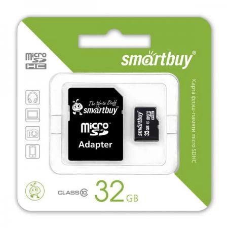 Фото SD micro карта памяти 32GB класс 10 с адаптером SD Smartbuy