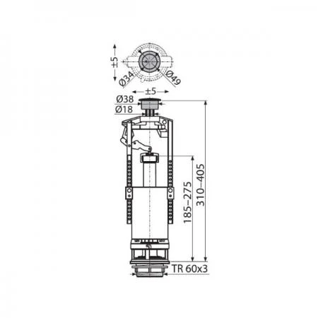 Фото Сливной механизм для бачка AlcaPlast A2000 CHROM со стоп-кнопкой