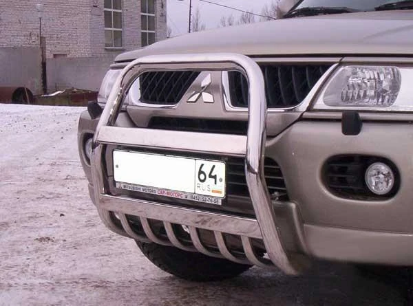 Фото Slitkoff Кенгурятник d57 высокий с защитой картера Mitsubishi Pajero Sport