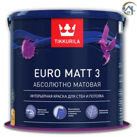 Фото Краска Tikkurila Euro Matt 3 A для стен и потолков, 2,7 л.