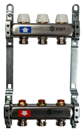 Фото Коллектор Stout из нержавеющей стали с запорными кранами 3 выхода