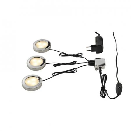 Фото UTIX SET, набор из 3х светильников (накл/встр) с LED по 2.2Вт (8.2Вт), 3000K, 3x150lm, с БП, хром | 115952 SLV