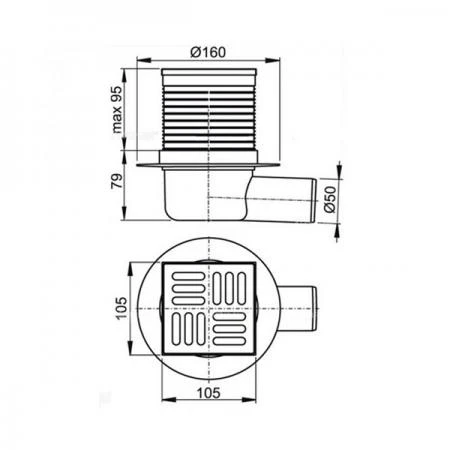 Фото Сливной трап AlcaPlast APV31 105x105/50 с комбинированным гидрозатвором