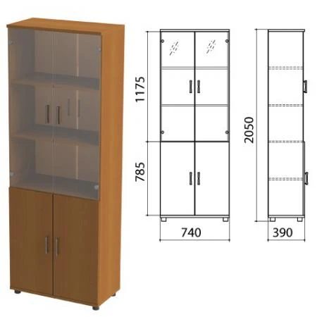 Фото Шкаф закрытый со стеклом "Монолит", 740х390х2050 мм, цвет орех гварнери (КОМПЛЕКТ)