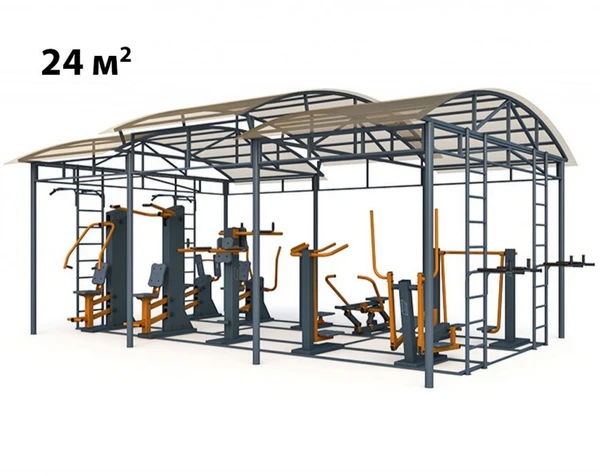 Фото Тренажерная беседка с брусьями из 10 тренажеров на раме ТРК-1.2