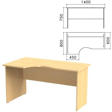 Фото Стол письменный эргономичный "Канц", 1400х800х750 мм, левый, цвет бук невский, СК36.10
