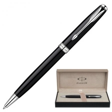 Фото Ручка шариковая PARKER "Sonnet Black Lacquer CT", корпус черный, латунь, лак, хромированные детали, черная