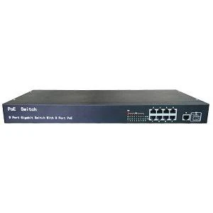 Фото 10-ти портовый 1u свитч, 1 порт гб, 1 порт sfp- 1гб, 8 портов ivue ps1082t/ ivue-ps10-1f8t-1u