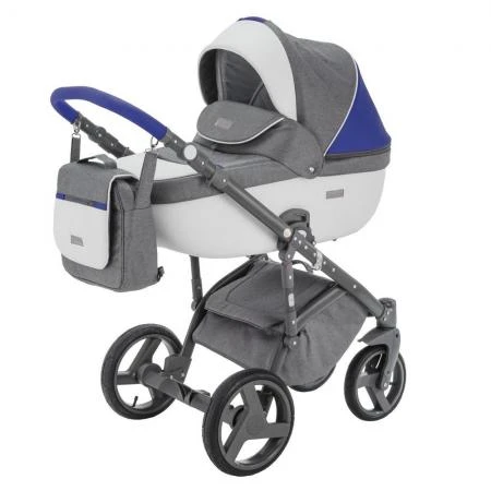 Фото Коляска 2в1 BeBe-Mobile Ravenna Sport V103 кожа белая/синяя + серая