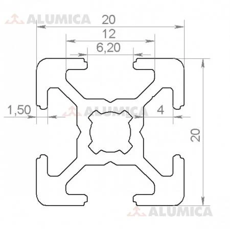 Фото Алюминиевый конструкционный профиль сечением 20x20 без покрытия