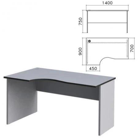 Фото Стол письменный эргономичный "Монолит", 1400х900х750 мм, левый, цвет серый, СМ5.11