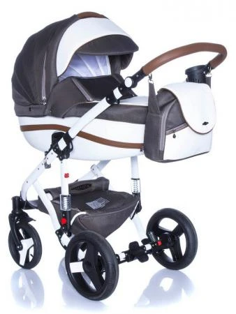 Фото Коляска 2в1 BeBe-Mobile Movo R4 кожа белая/темно-коричневая + темно-коричневый