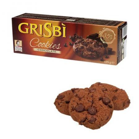 Фото Печенье GRISBI (Гризби) "Cookies Chocolate", с кусочками шоколада, 125 г, Италия