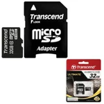 фото Карта памяти micro SDHC 32 GB TRANSCEND, скорость передачи данных 10 Мб/сек. (class 10), с адаптером