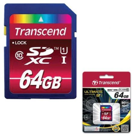 Фото Карта памяти SDXC 64 Gb TRANSCEND UHS-I U1, скорость передачи данных 45 Мб/сек. (class 10)