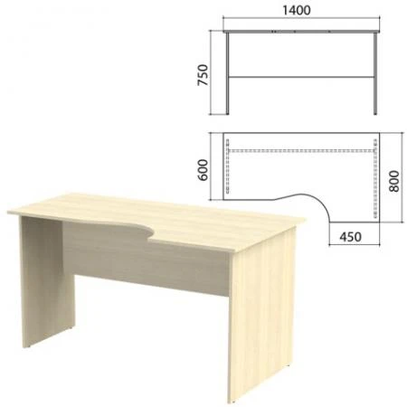 Фото Стол письменный эргономичный "Канц", 1400х800х750 мм, правый, цвет дуб молочный (КОМПЛЕКТ)