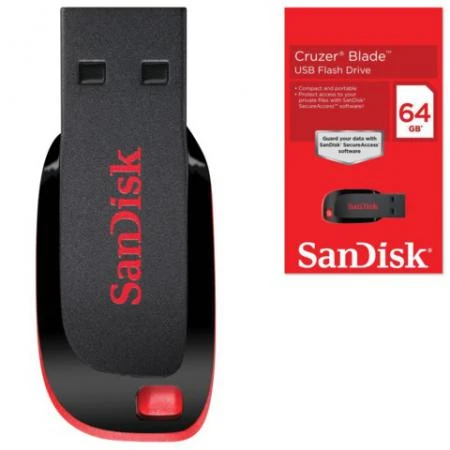 Фото Флэш-диск 64 GB, SANDISK Cruzer Blade, USB 2.0, черно-красный