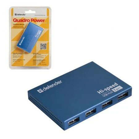 Фото Хаб DEFENDER SEPTIMA SLIM, USB 2.0, 7 портов, порт для питания, алюминевый корпус