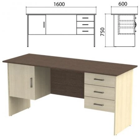 Фото Стол письменный "Канц", 1600х600х750 мм, 2 тумбы, комбинированный, цвет венге/дуб молочный (КОМПЛЕКТ)