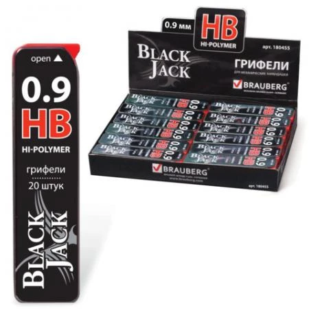 Фото Грифель запасной BRAUBERG "Black Jack" (БРАУБЕРГ "Блек Джек"), Hi-Polymer, HB, 0,9 мм, 20 штук