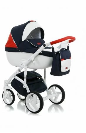 Фото Коляска 2в1 BeBe-Mobile Ravenna Sport V107 кожа белая/красная + темно-синяя