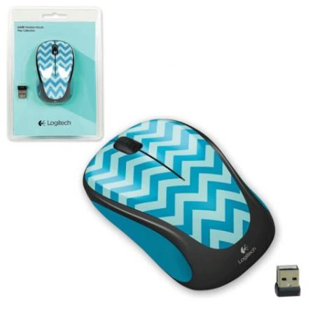 Фото Мышь беспроводная LOGITECH M238 Teal Chevron, 2 кнопки + 1 колесо-кнопка, оптическая