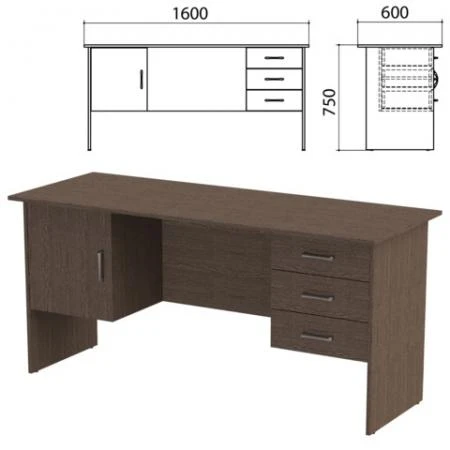 Фото Стол письменный "Канц", 1600х600х750 мм, 2 тумбы, комбинированный, цвет венге (КОМПЛЕКТ)