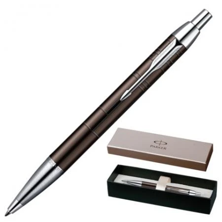 Фото Ручка шариковая PARKER "IM Premium Metallic Brown CT", корпус латунь, хромированные детали, синяя