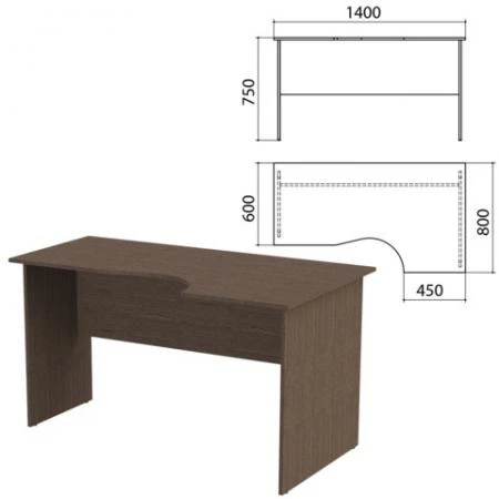 Фото Стол письменный эргономичный "Канц", 1400х800х750 мм, правый, цвет венге (КОМПЛЕКТ)