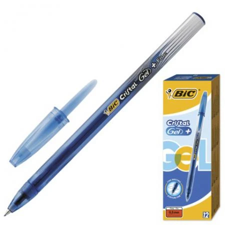 Фото Ручка гелевая BIC "Cristal Gel+" (Франция), корпус синий, полупрозрачный, толщина письма 0,5 мм, синяя