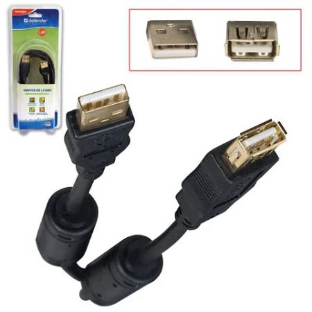 Фото Кабель-удлинитель USB 2.0, 1,8 м, DEFENDER, M-F, 2 фильтра, для подключения периферии