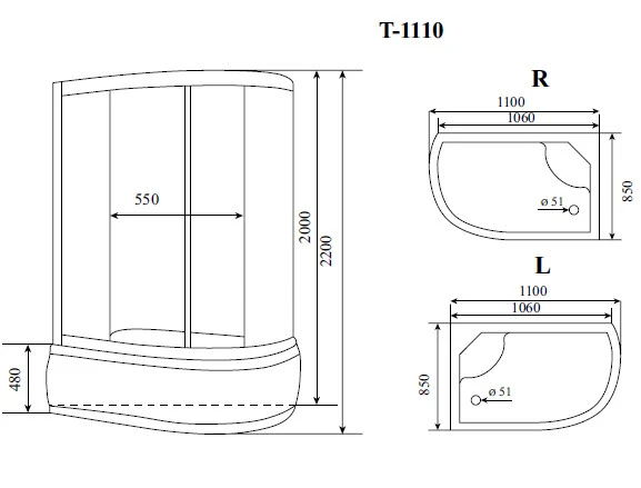 Фото Timo Standart T-1110 L душевая кабина (110*85*220), шт