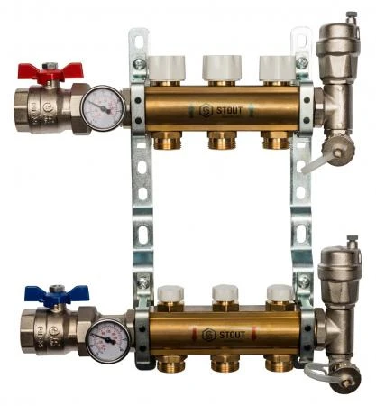 Фото Коллектор Stout из латуни без расходомеров 3 выхода