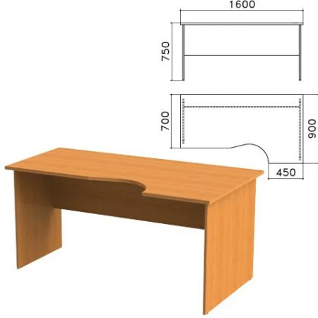 Фото Стол письменный эргономичный "Фея", 1600х900х750 мм, правый, цвет орех милан, СФ14.5