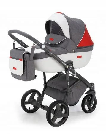 Фото Коляска 2в1 BeBe-Mobile Ravenna Sport V101 кожа белая/красная + серая