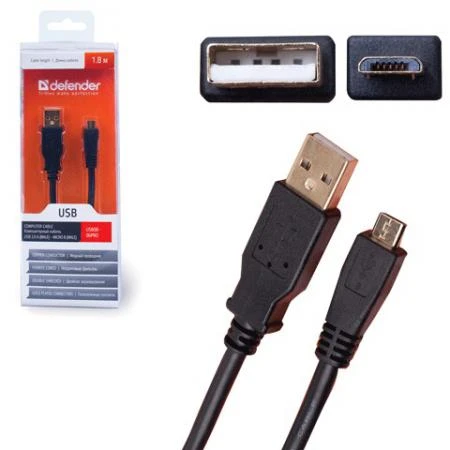 Фото Кабель USB-micro USB 2.0, 1,8 м, DEFENDER, для подключения портативных устройств и периферии