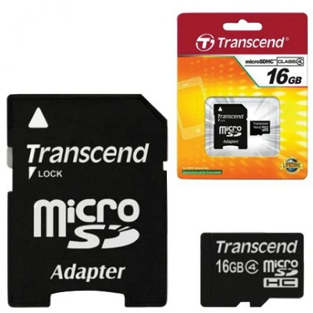 Фото Карта памяти micro SDHC 16 GB TRANSCEND, скорость передачи данных 4 Мб/сек. (class 4), с адаптером