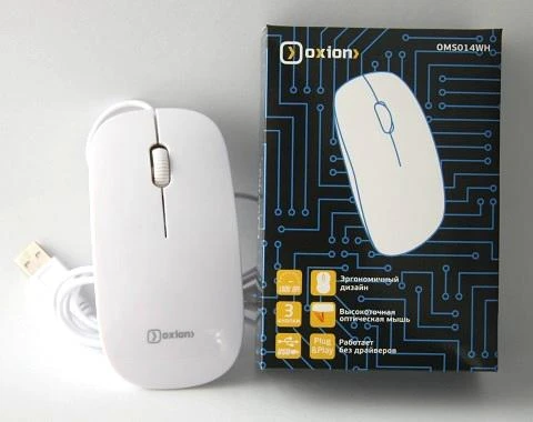 Фото Мышь проводная OXION OMS014WH 1000 DPI, 3кн, USB белая