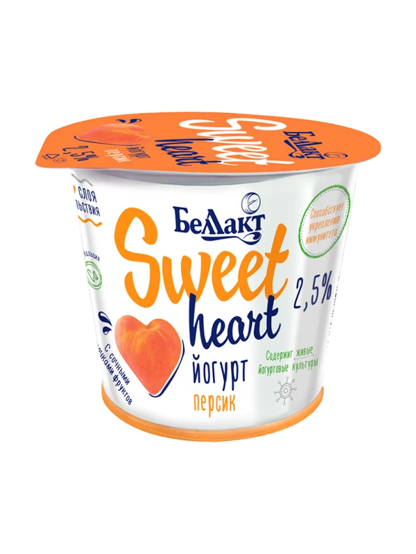 Фото Йогурт двухслойный Sweet heart персик 2,5% 150г стакан