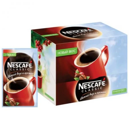 Фото Кофе растворимый NESCAFE "Classic", гранулированный, 30 пакетов по 2 г (упаковка 60 г)