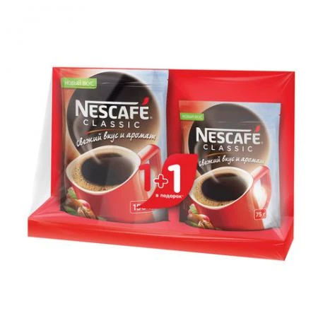 Фото Кофе растворимый NESCAFE (Нескафе) Classic, гранулированный, ПРОМО-набор 1 + 1 в подарок, 150 г + 75 г