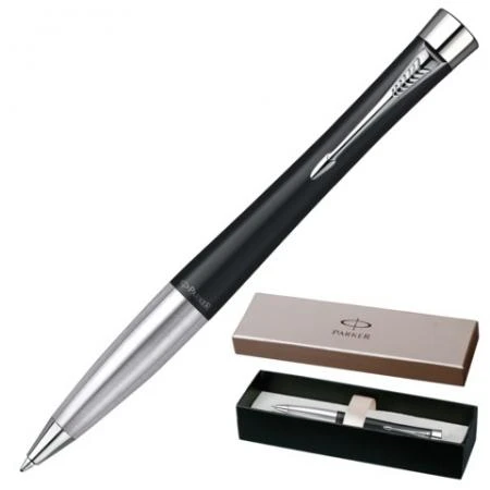 Фото Ручка шариковая PARKER "Urban Muted Black CT", корпус черный, латунь, лак, хромированные детали, синяя