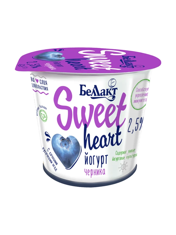 Фото Йогурт двухслойный Sweet heart черника 2,5% 150г стакан