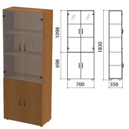 Фото Шкаф закрытый со стеклом "Канц", 700х350х1830 мм, цвет орех пирамидальный (КОМПЛЕКТ)