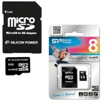 фото Карта памяти micro SDHC 8 GB SILICON POWER, скорость передачи данных 4 Мб/сек. (class 4), с адаптером