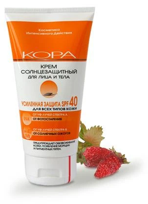 Фото Крем солнцезащитный для лица и тела усиленная защита SPF40 Кора