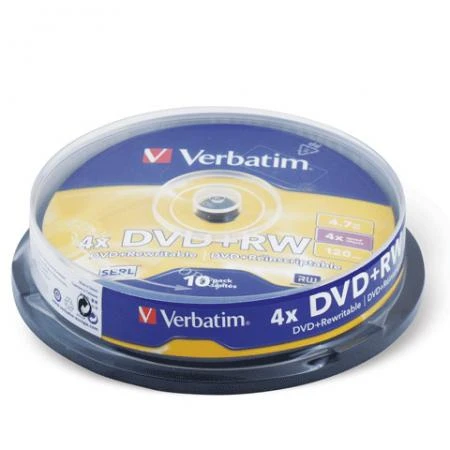 Фото Диск DVD+RW (плюс) VERBATIM, 4,7 Gb, 4x, 10 шт., Cake Box